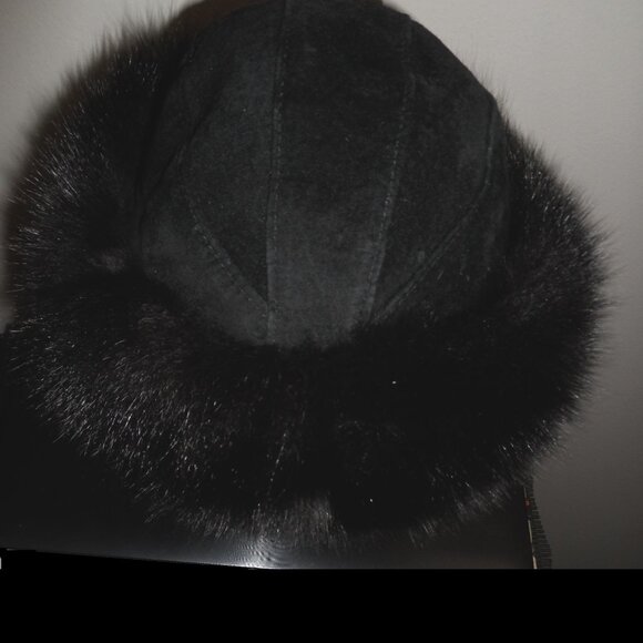 Luxurious Black Mink & Suede Roller Hat by ABC Fur Montreal Paris - New/Unused - Picture 4 of 7